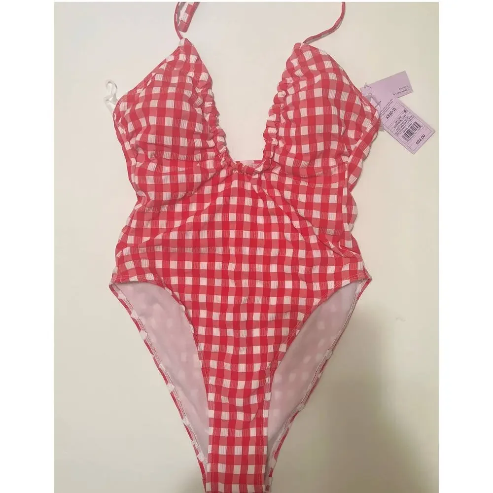 Wild Fable Keyhole Cross Front Halter High Leg One Piece Swimsuit NWT Size XS - Picture 3 of 8
